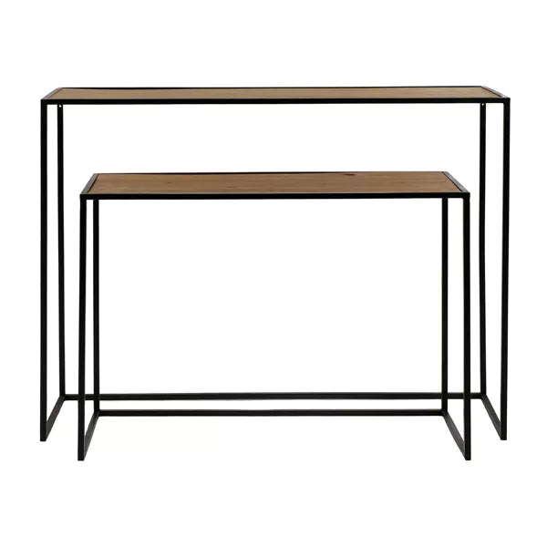 ESZENTIAL - set/2 consoles - bois - métal - L 80/100 x W 30/30 x H 60/80 cm - naturel/noir
