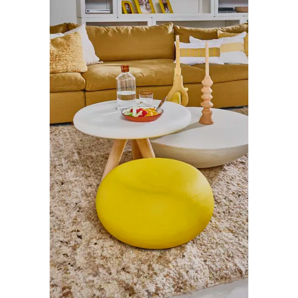 PRETORIA - table d'appoint - enduit à la chaux - DIA 50 x H 25 cm - jaune