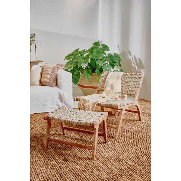 AOSTA - tabouret - bois d'acacia / coton - L 56 x W 41 x H x 36 - naturel
