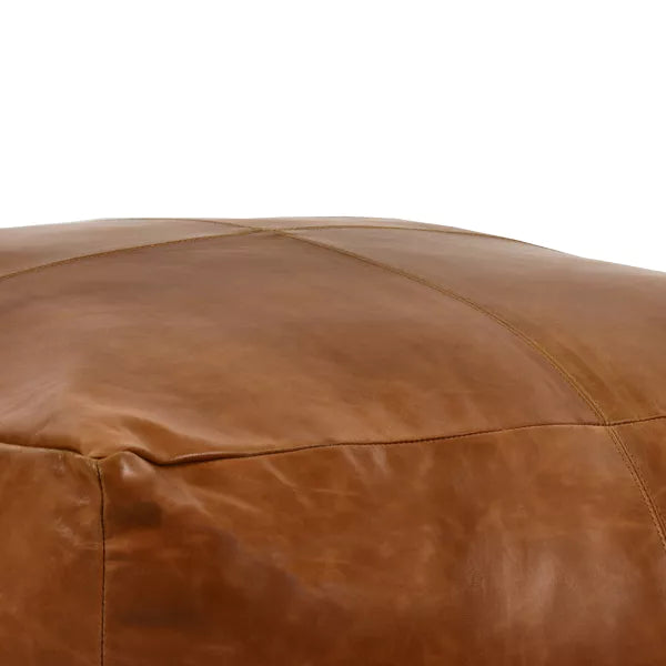 RAMBO - pouf - cuir / coton - L 60 x W 60 x H 30 cm - cognac