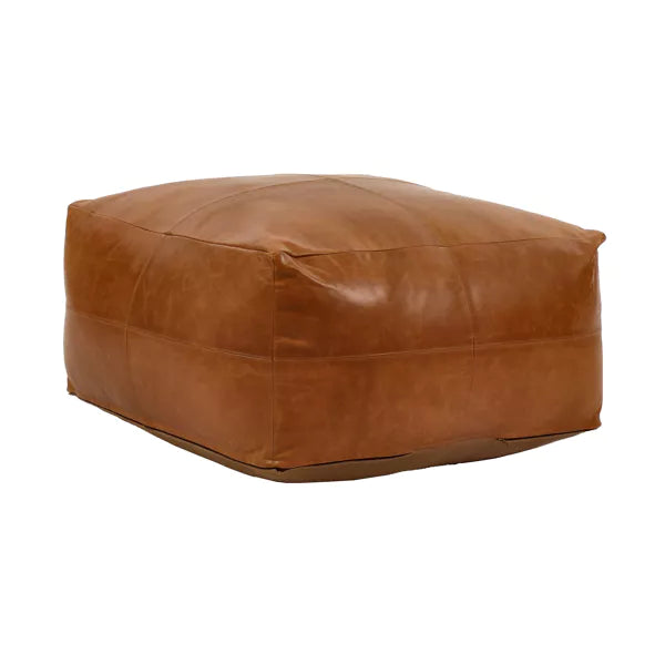 RAMBO - pouf - cuir / coton - L 60 x W 60 x H 30 cm - cognac