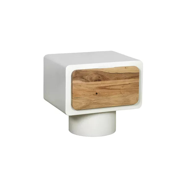 VERONA - chevet - enduit à la chaux / bois d'acacia - L 50 x W 40 x H 46 cm - blanc cassé