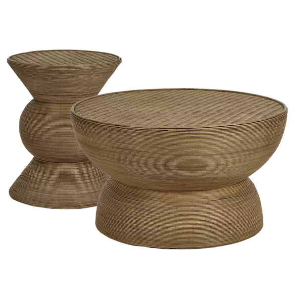 TAMBOU - table basse - rotin / bambou - DIA 70 x H 40 cm - naturel