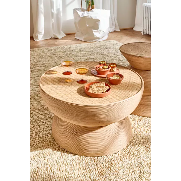 TAMBOU - table basse - rotin / bambou - DIA 70 x H 40 cm - naturel