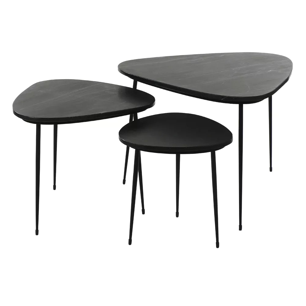 AXIO - set/3 tables d'appoint - marbre - L 40/54/74 x W 40/52/68 x H 36/41/45 cm - noir