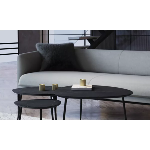 AXIO - set/3 tables d'appoint - marbre - L 40/54/74 x W 40/52/68 x H 36/41/45 cm - noir