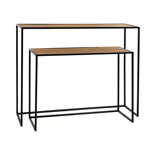 ESZENTIAL - set/2 consoles - bois - métal - L 80/100 x W 30/30 x H 60/80 cm - naturel/noir