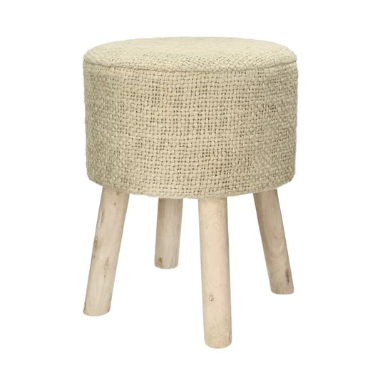 ASHRAM - tabouret - coton / bois - DIA 35 x H 46 cm - sable