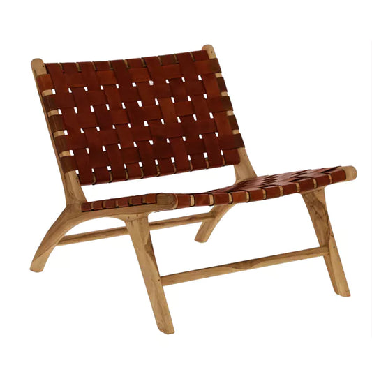 AOSTA - fauteuil lounge - cuir de buffle / bois d'acacia - L 65 x W 76 x H 70 cm - cognac