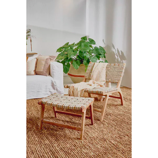 AOSTA - tabouret - bois d'acacia / coton - L 56 x W 41 x H x 36 - naturel