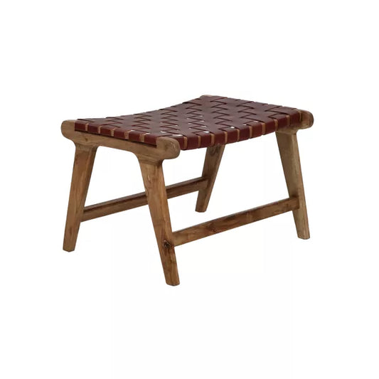AOSTA - tabouret - cuir de buffle / bois d'acacia - L 56 x W 41 x H 36 cm - cognac