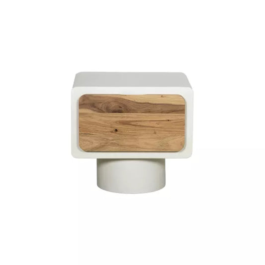 VERONA - chevet - enduit à la chaux / bois d'acacia - L 50 x W 40 x H 46 cm - blanc cassé